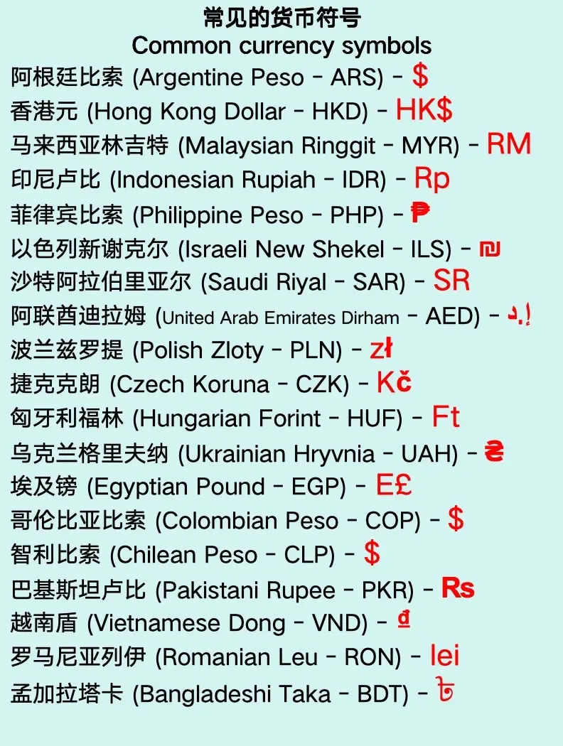 货币符号(货币符号英文) 货币符号(货币符号英文)